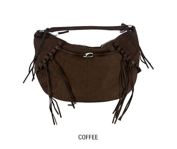 Suede Buckle Fringe Shoulder Bag